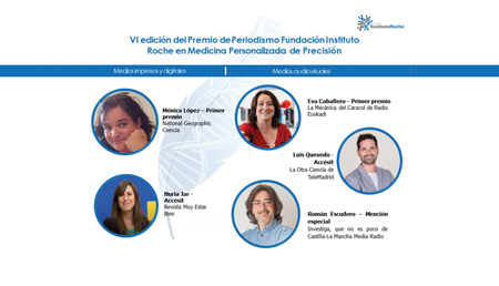 Las periodistas Mónica López Ferrado (National Geographic Ciencia) y Eva Caballero (Radio Euskadi), Premios de Periodismo en Medicina Personalizada de Precisión de la Fundación Instituto Roche